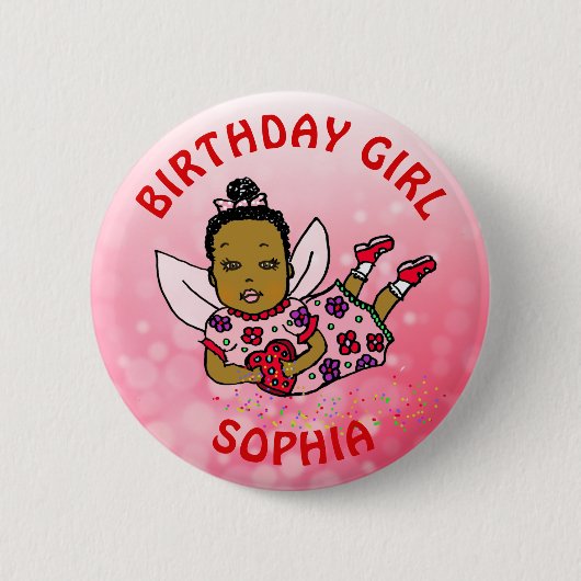 Personalisierte Hübsche Fairy Birthday Girl Button (Vorderseite)