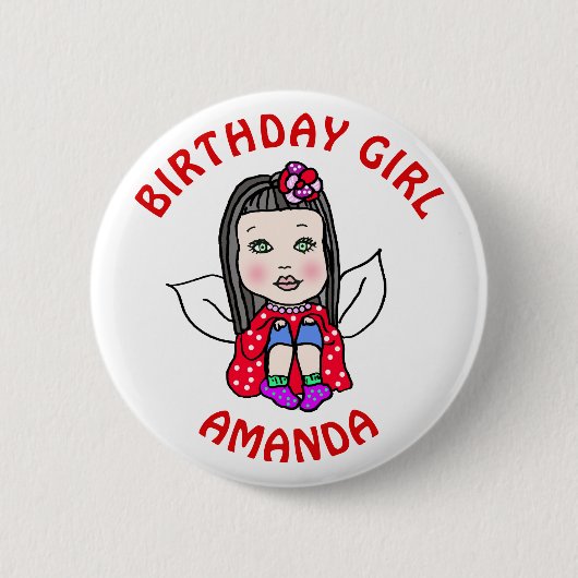 Personalisierte Hübsche Fairy Birthday Girl Button (Vorderseite)