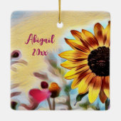 Personalisierte Hübsche Gelbblüte Weihnachten Keramikornament (Rückseite)