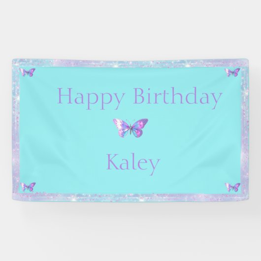Personalisierte Hübsche Holo Butterfly Banner Aqua (Horizontal)
