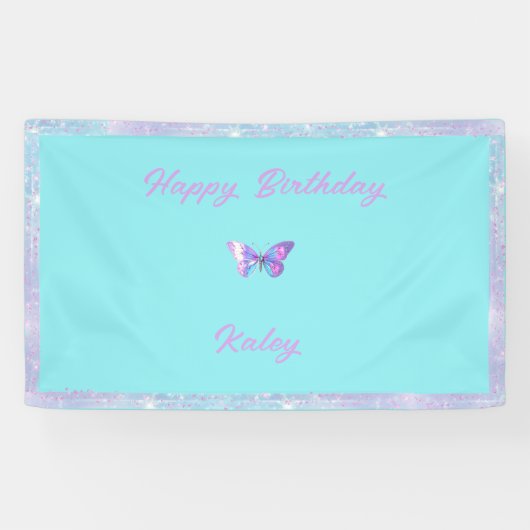 Personalisierte Hübsche Holo Butterfly Banner Aqua (Horizontal)