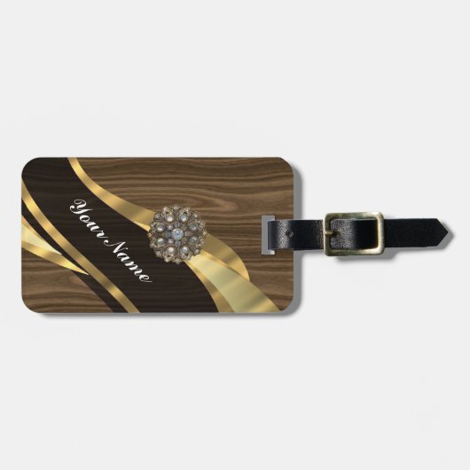 Personalisierte hübsche Imitate aus dunklem Eichen Gepäckanhänger (Vorderseite horizontal)