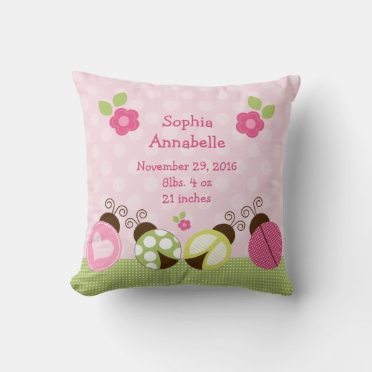 Personalisierte "Hübsche Ladybugs & Blume" Kissen (Vorderseite)