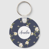 Personalisierte hübsche Marine und Weiße Flora Schlüsselanhänger (Vorderseite)