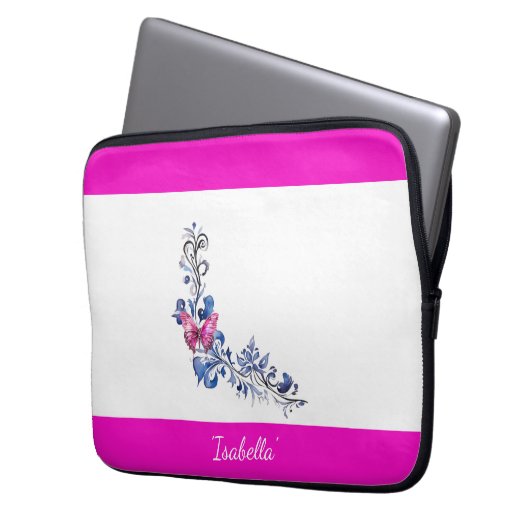 Personalisierte Hübsche Pink Butterfly Electronics Laptopschutzhülle (Vorderseite Links)