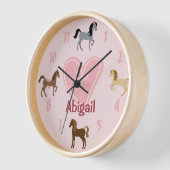Personalisierte Hübsche Ponys und rosa Herzpferd Uhr (Winkel)