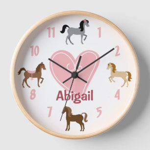 Personalisierte Hübsche Ponys und rosa Herzpferd Uhr