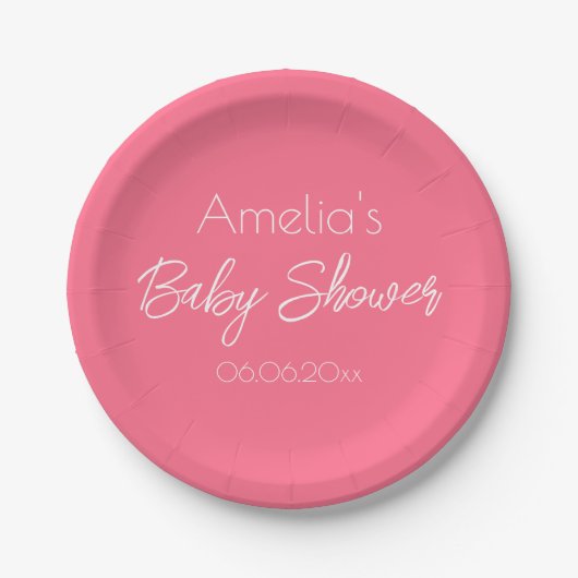 Personalisierte hübsche rosa Babyparty Pappteller (Vorderseite)