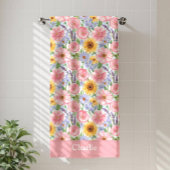 Personalisierte hübsche rosa Blume Badehandtuch