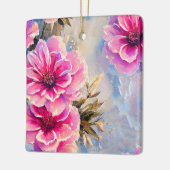 Personalisierte Hübsche Rosa Blume Blumenweihnacht Keramikornament (Links)