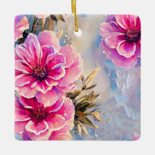 Personalisierte Hübsche Rosa Blume Blumenweihnacht Keramikornament