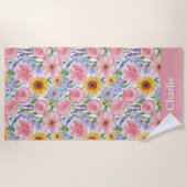 Personalisierte hübsche rosa Blume Strandtuch (Vorderseite)
