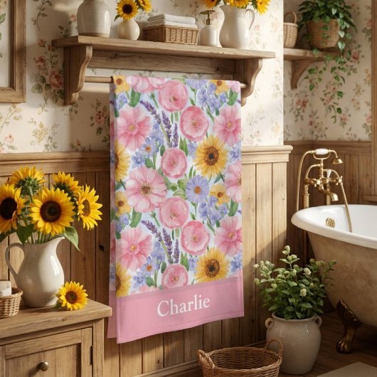 Personalisierte hübsche rosa Blume Strandtuch