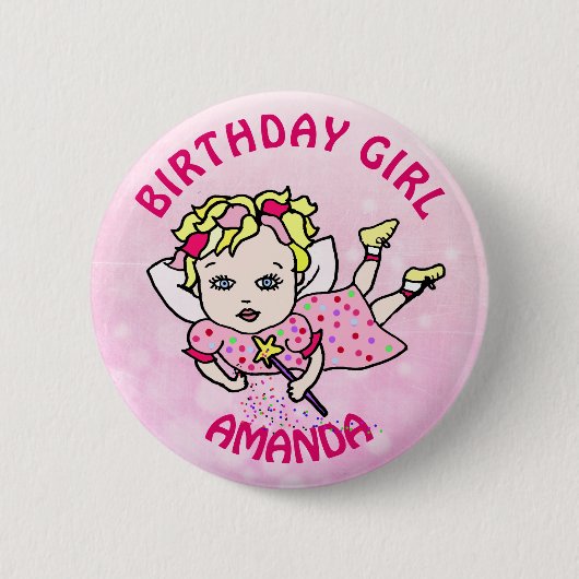 Personalisierte hübsche rosa Feen-Geburtstagsfeier Button (Vorderseite)
