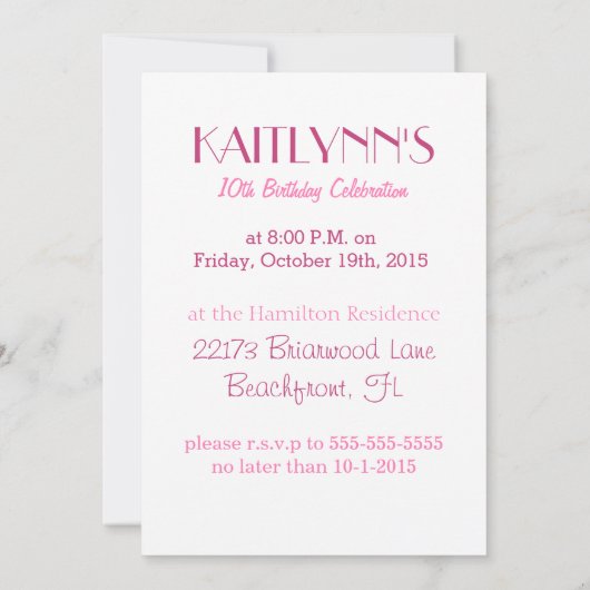 Personalisierte Hübsche rosa Geländerbahn Einladung (Rückseite)