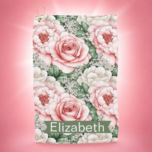 Personalisierte hübsche rosa Rosen Golfhandtuch