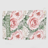 Personalisierte hübsche rosa Rosen Golfhandtuch (Horizontal)
