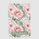 Personalisierte hübsche rosa Rosen Golfhandtuch (Vorderseite)