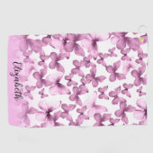 Personalisierte hübsche rosa Schmetterlinge Golfhandtuch (Horizontal)