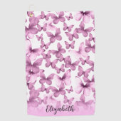 Personalisierte hübsche rosa Schmetterlinge Golfhandtuch (Vorderseite)