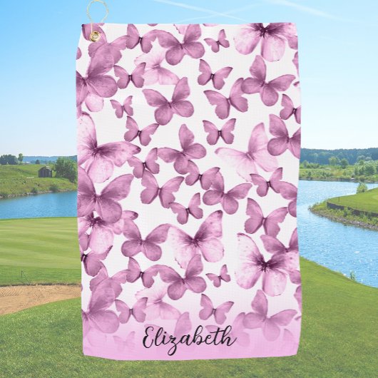 Personalisierte hübsche rosa Schmetterlinge Golfhandtuch