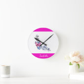 Personalisierte Hübsche Rosa Schmetterlingswand Runde Wanduhr (Zuhause)
