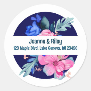 Personalisierte hübsche rosa und blaue Blumen Runder Aufkleber