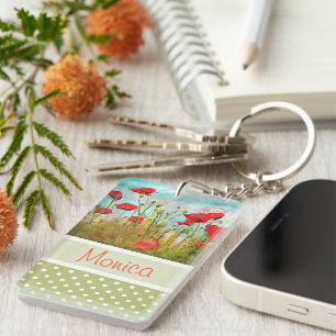 Personalisierte hübsche rote Mohnblumen Schlüsselanhänger