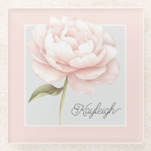Personalisierte hübsche weiße rosa Rosenblume Glasuntersetzer
