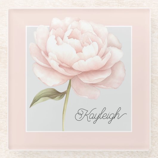 Personalisierte hübsche weiße rosa Rosenblume Glasuntersetzer (Vorderseite)