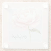 Personalisierte hübsche weiße rosa Rosenblume Glasuntersetzer (Rückseite)