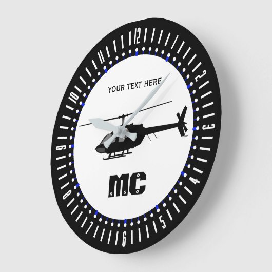 Personalisierte Hubschrauber-Chopper-Silhouette Große Wanduhr (Winkel)