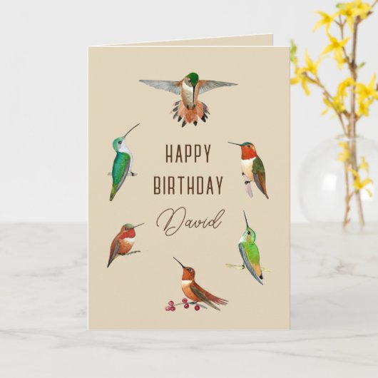 Personalisierte Hummingvögel Geburtskarte Karte (Gelbe Blume)