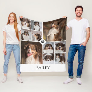 Personalisierte Hund-Foto-Collage Pfotenabdruck Na Fleecedecke