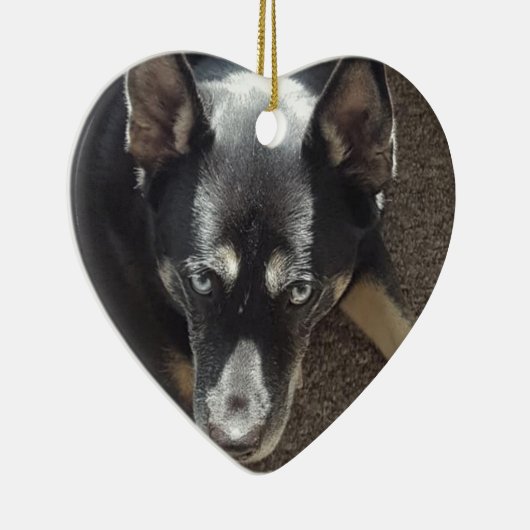 Personalisierte Hunde Foto Herz mit Hundename Keramik Ornament (Rechts)