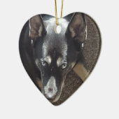 Personalisierte Hunde Foto Herz mit Hundename Keramik Ornament (Links)