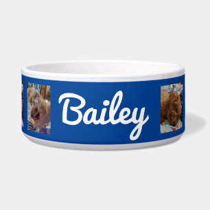Personalisierte Hunde Fotos und Name Blau Napf