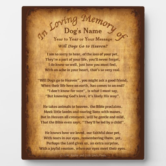 Personalisierte Hunde gehen zu den "Heaven Poem Pl Fotoplatte (Vorderseite)