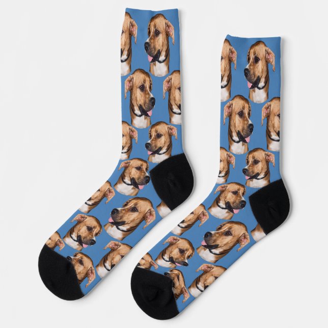 Personalisierte Hunde Gesicht Foto Blue Niedlich F Socken (Linkes Detail)
