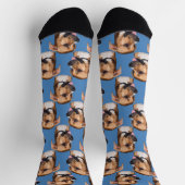 Personalisierte Hunde Gesicht Foto Blue Niedlich F Socken (Oben)