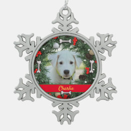 Personalisierte Hunde Weihnachten Schneeflocken Zinn-Ornament