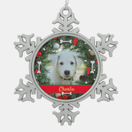 Personalisierte Hunde Weihnachten Schneeflocken Zinn-Ornament