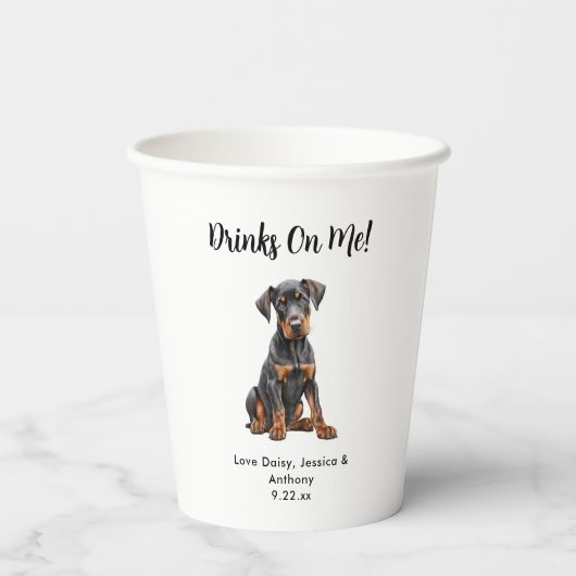 Personalisierte Hundehochzeit Pappbecher (Rückseite)