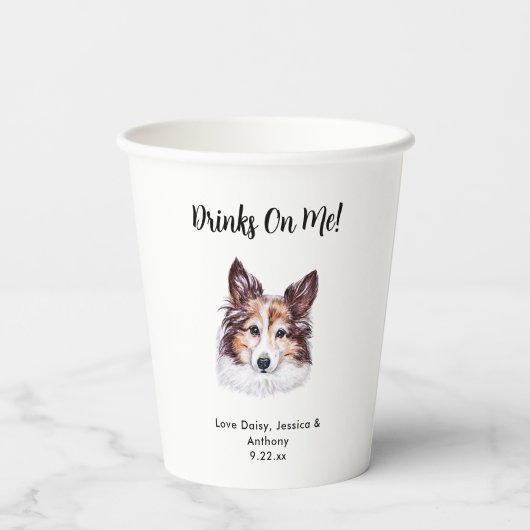 Personalisierte Hundehochzeit Pappbecher (Rückseite)