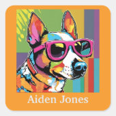 Personalisierte Hundekleber bunt Quadratischer Aufkleber (Vorderseite)