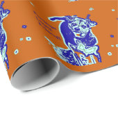 Personalisierte Hundekunst in Orange & Blue Dog Geschenkpapier (Rolleneckpunkt)