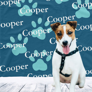 Personalisierte Hundename Paw Prints Blau Fleecedecke