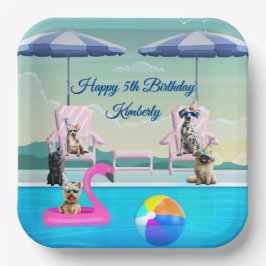 Personalisierte Hundepool-Party Pappteller
