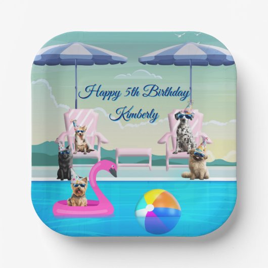 Personalisierte Hundepool-Party Pappteller (Vorderseite)