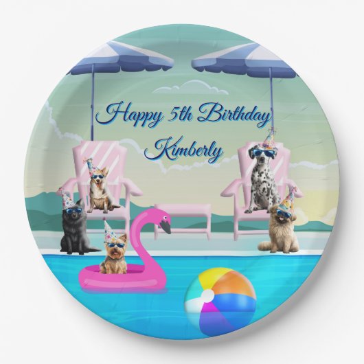 Personalisierte Hundepool-Party Pappteller (Vorderseite)